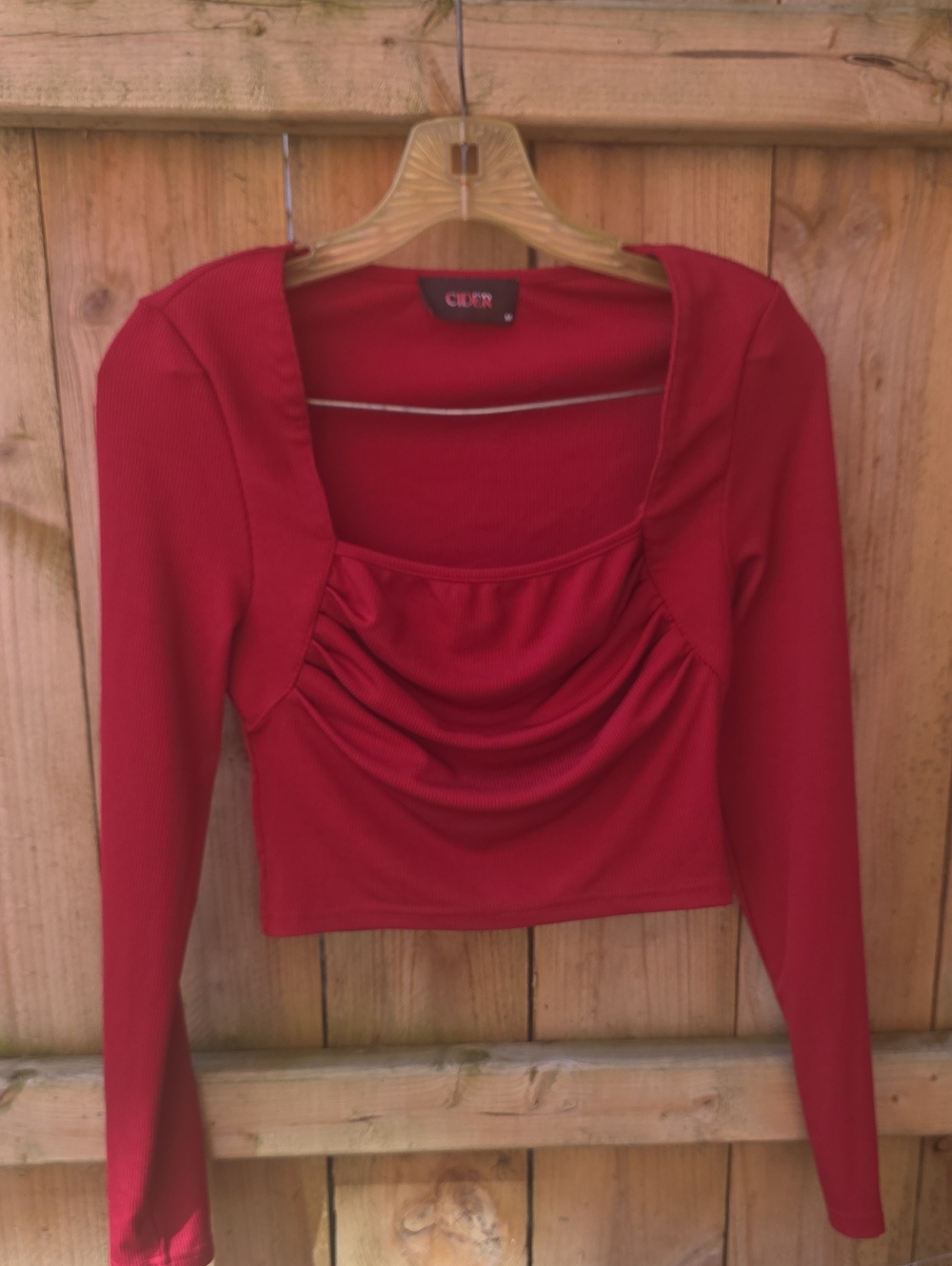 Cider Red Long-Sleeve Draped Crop Top